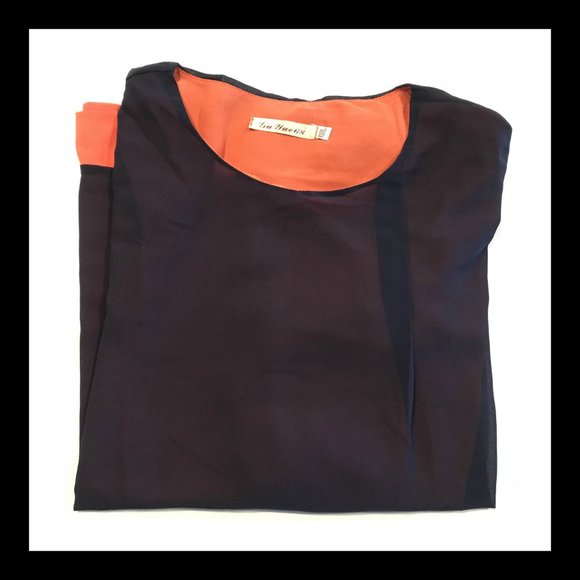 Orange w/ blue sheer layer blouse - Picture 1 of 1
